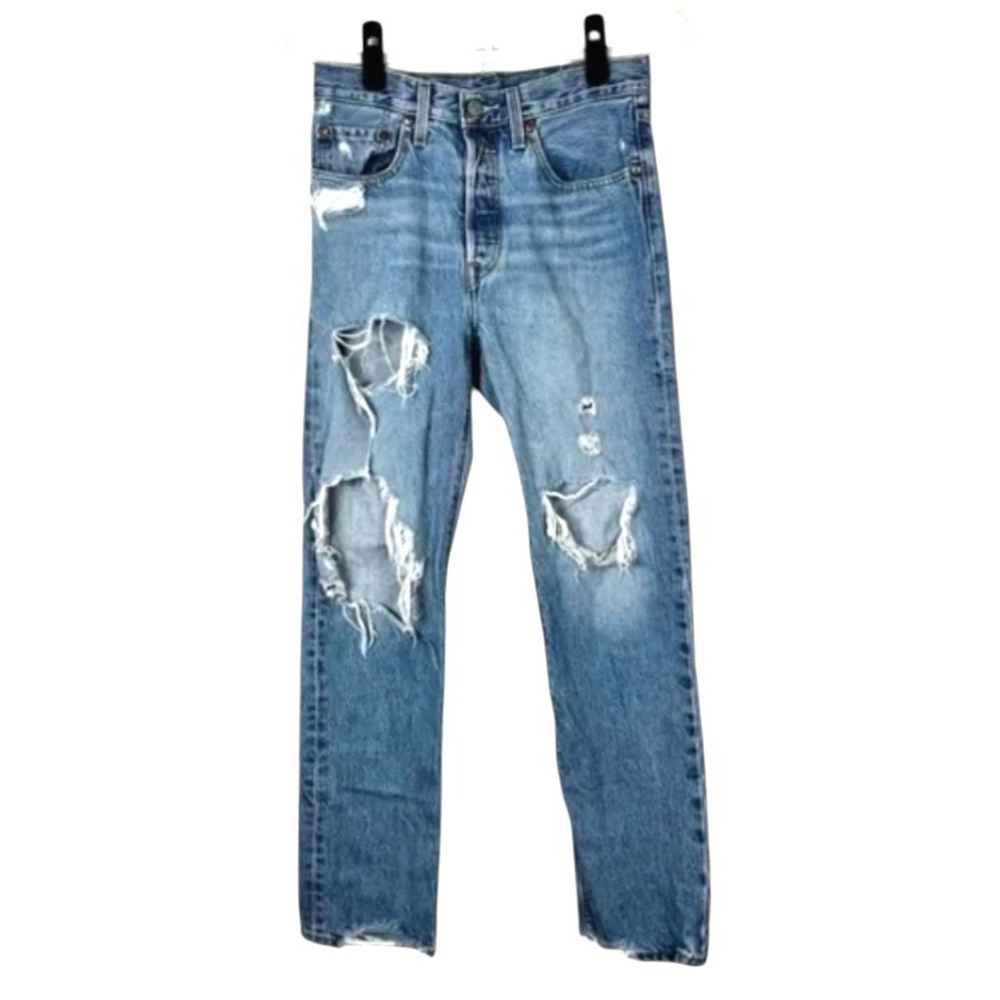 LEVI'S 501 STRAIGHT LEG JEANS Destroyed Style LUXOR STREET WASH Streetwear 24x30